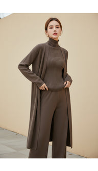 Pinta Kahverengi Hırka,Kazak,Pantolon Set