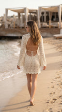 Era Crochet Krem Rengi Plaj Elbisesi