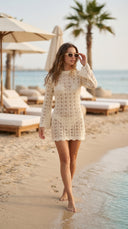 Era Crochet Krem Rengi Plaj Elbisesi