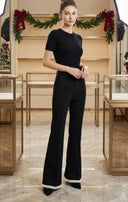 Burna Siyah Paçası Peluş Pantolon