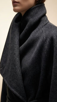 Milan Şal Yaka, Kuşaklı   Siyah Yünlü Palto