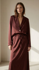 Vilma Saten Bordo Blazer Etek Takım