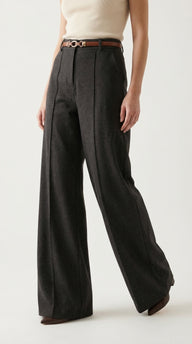 Oza Antrasit Yünlü Yüksek Bel Dökümlü Kışlık Kumaş  Pantolon