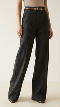 Oza Antrasit Yünlü Yüksek Bel Dökümlü Kışlık Kumaş  Pantolon