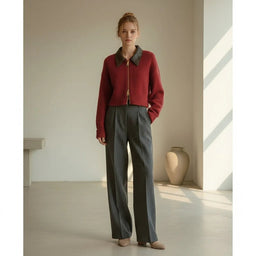 İnda Yakası Deri Detaylı Kırmızı Hırka