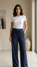 Luna Denim Görünümlü Tensel Kumaş  Pantolon