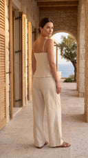 Selva Keten Bluz Pantolon Set - Krem