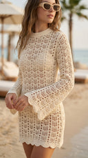 Era Crochet Krem Rengi Plaj Elbisesi