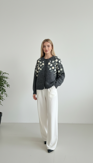 Koza Yünlü Gri Triko Hırka