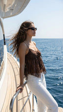 Liba Bağcıklı Kahverengi Crop Bluz
