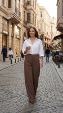 Azel Krep Kumaş Mocha Palazzo Pantolon