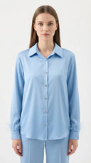 Püra Mavi Otrişli Saten Gömlek