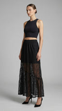 Blor Siyah Dantelli Maxi Etek