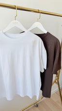Podo Basic Oversize Simli Beyaz Tshirt