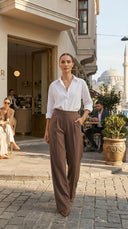 Azel Krep Kumaş Mocha Palazzo Pantolon