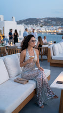 Seza Payetli Gümüş Maxi Elbise ( Astarsız )