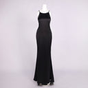 Lunara Kristal Sırt Detaylı Saten Halter Maxi Gece Elbisesi - Siyah