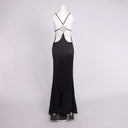 Lunara Kristal Sırt Detaylı Saten Halter Maxi Gece Elbisesi - Siyah