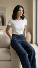 Luna Denim Görünümlü Tensel Kumaş  Pantolon
