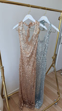 Seza Payetli Gold Maxi Elbise ( Astarsız )