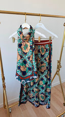 Talya Etnik Desenli Halter Bluz & Pantolon Set