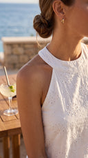 Lina Beyaz Brode Halter Elbise ( Astarlı )