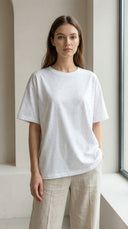 Podo Basic Oversize Simli Beyaz Tshirt
