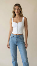 Samba Beyaz Fermuarlı Crop Top