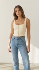 Samba Açık Sarı Fermuarlı Crop Top