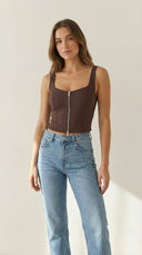 Samba Kahverengi Fermuarlı Crop Top