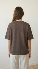 Podo Basic Oversize Simli Kahverengi Tshirt