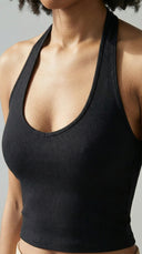 Dire Halter Yaka Çift Kat Siyah Top