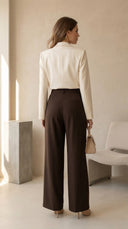 Lia Gold Düğme Detaylı Koyu Kahve Rengi Wide-Leg Palazzo Pantolon