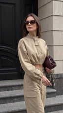 Kenza Çift Kemerli Paçadan Bağlamalı Geniş Paça Pantolon - Camel