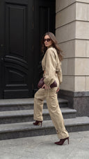 Kenza Çift Kemerli Paçadan Bağlamalı Geniş Paça Pantolon - Camel