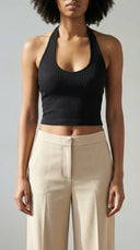 Dire Halter Yaka Çift Kat Siyah Top