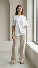 Podo Basic Oversize Simli Beyaz Tshirt