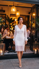 Elara Güpür Beyaz Midi Elbise ( Pamuk Astarlı )