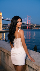 Bianca Beyaz Dantel Korseli Drape Etekli Mini Elbise