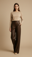Porta Kahverengi Yüksekbel Deri Palazzo Pantolon