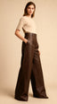 Porta Kahverengi Yüksekbel Deri Palazzo Pantolon