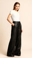 Porta Siyah  Yüksekbel Deri Palazzo Pantolon