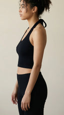 Dire Halter Yaka Çift Kat Siyah Top