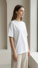 Podo Basic Oversize Simli Beyaz Tshirt