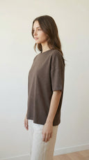 Podo Basic Oversize Simli Kahverengi Tshirt