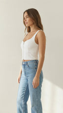 Samba Beyaz Fermuarlı Crop Top