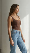 Samba Kahverengi Fermuarlı Crop Top