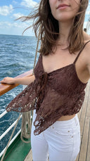 Liba Bağcıklı Kahverengi Crop Bluz
